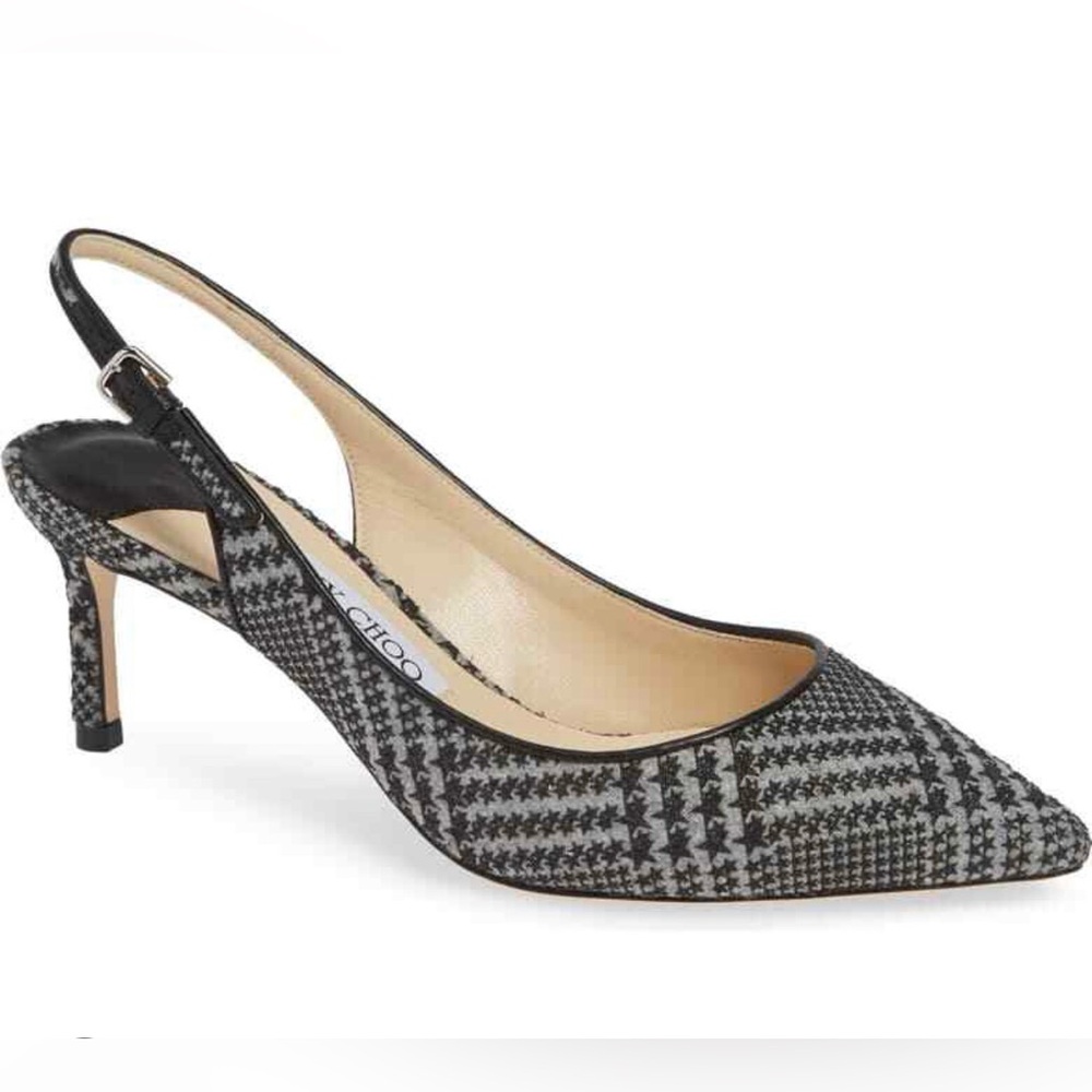 Jimmy Choo Erin 60 Prince of Stars Flannel Slingback Pump  EU 39 Stone Black